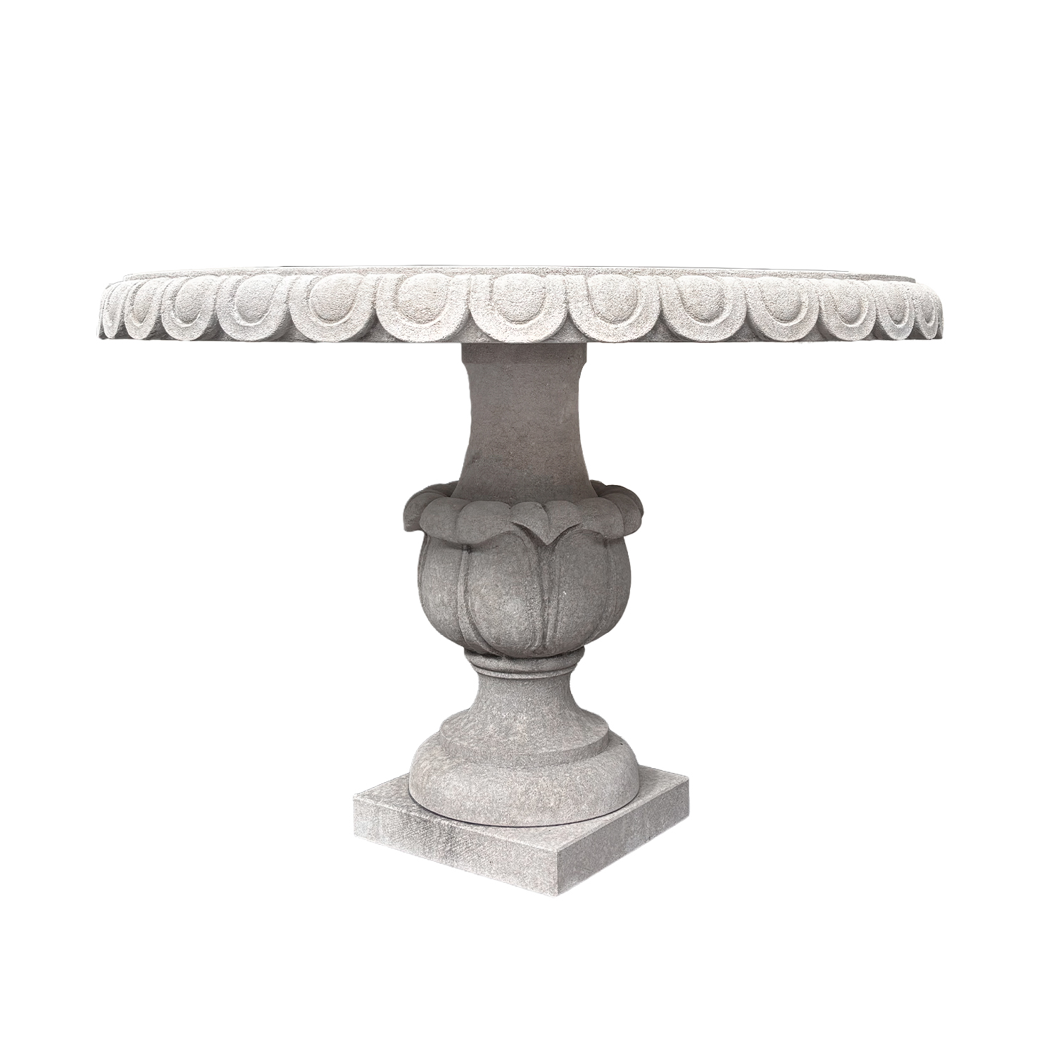 A Carved Limestone Circular Center Table with Baluster and Acanthus, Italy