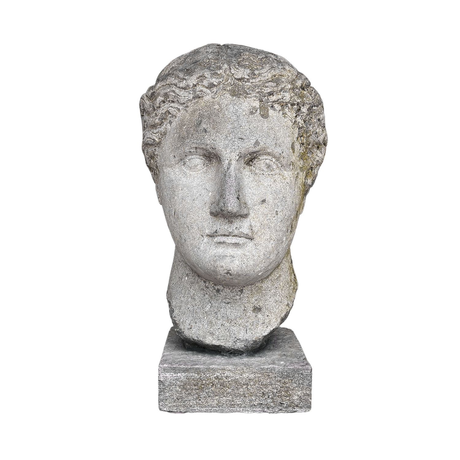 Grey-Blue Limestone Bust on Base, Hand-Carved, in the Manner of Arno Breker, German Neoclassical Style, Circa 1930