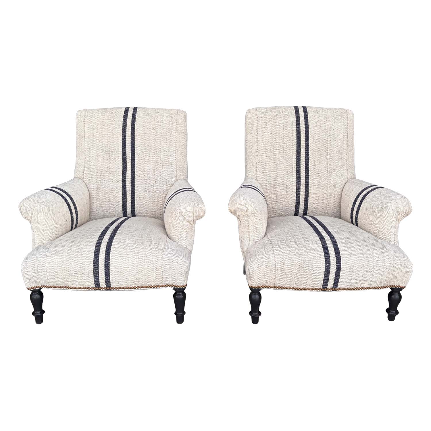 French Napoleon III Walnut Fauteuils, 19th Century, in Manuel Canovas Upholstery