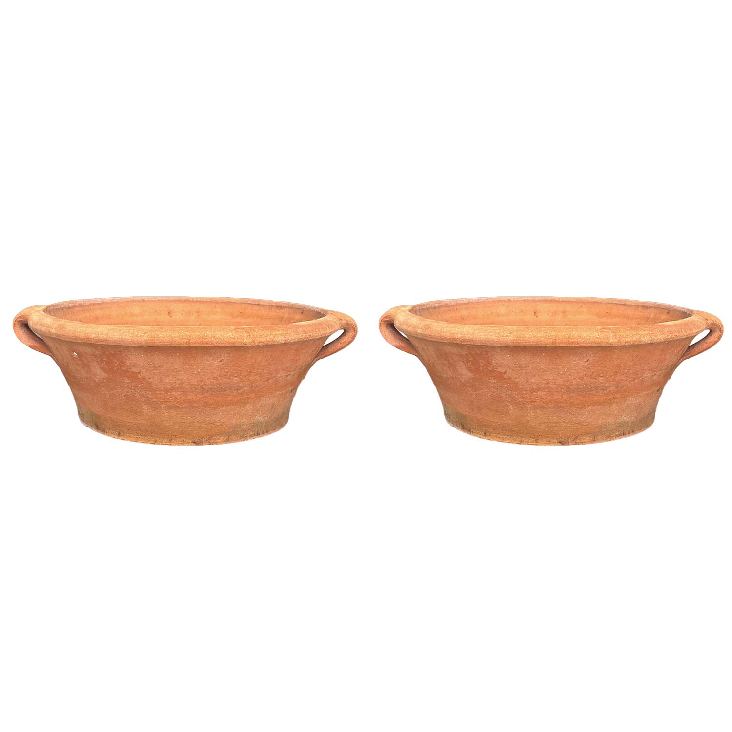 Pair of Shallow Terracotta Bowls with Dual Handles, Tuscany