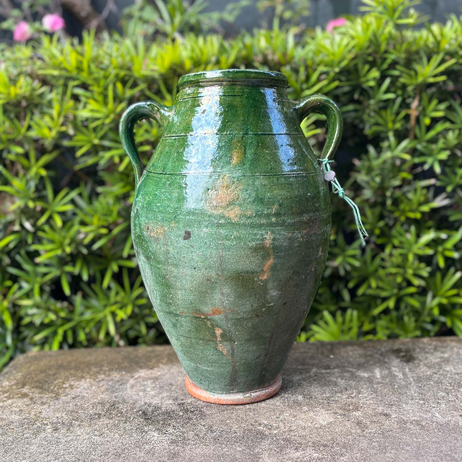 French Antique Green Glazed Terracotta Jar
