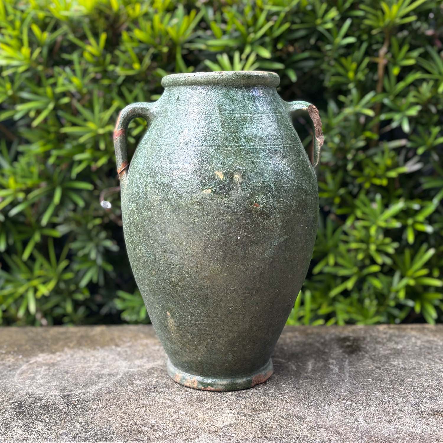 Antique Glazed French Green Terracotta Jar