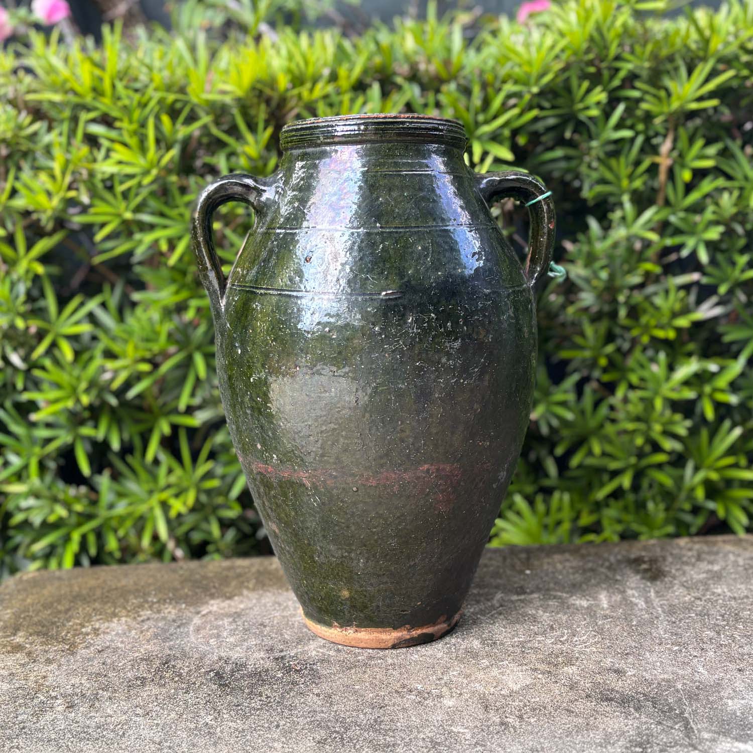French Antique Olive Jar with Deep Earth-Toned Glaze