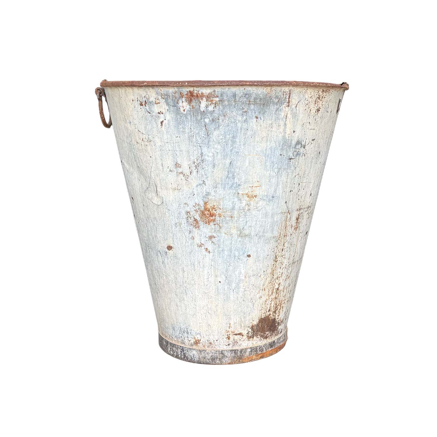 Antique Metal Market Planter with Tapered Form and Natural Patina