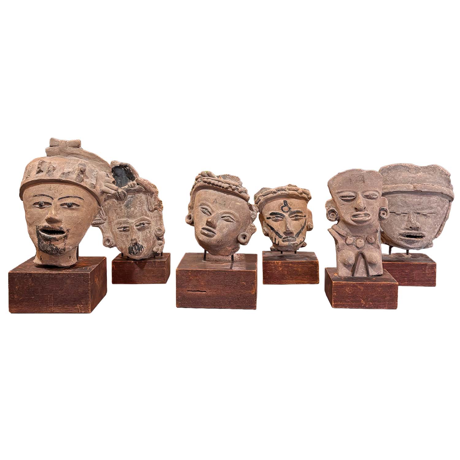 Set of Six Pre-Columbian Style Masks in Terra Cotta