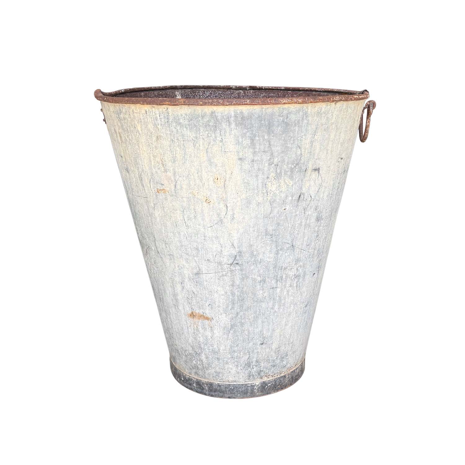 Antique French Flower Market Tapered Metal Planter with Aged Patina