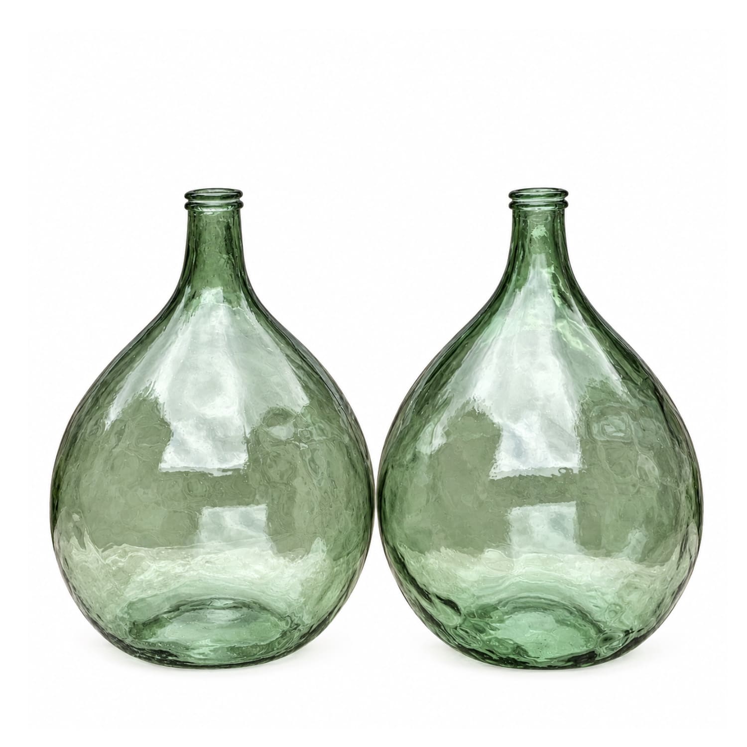 Pair of Antique Tuscan Green Glass Demijohns