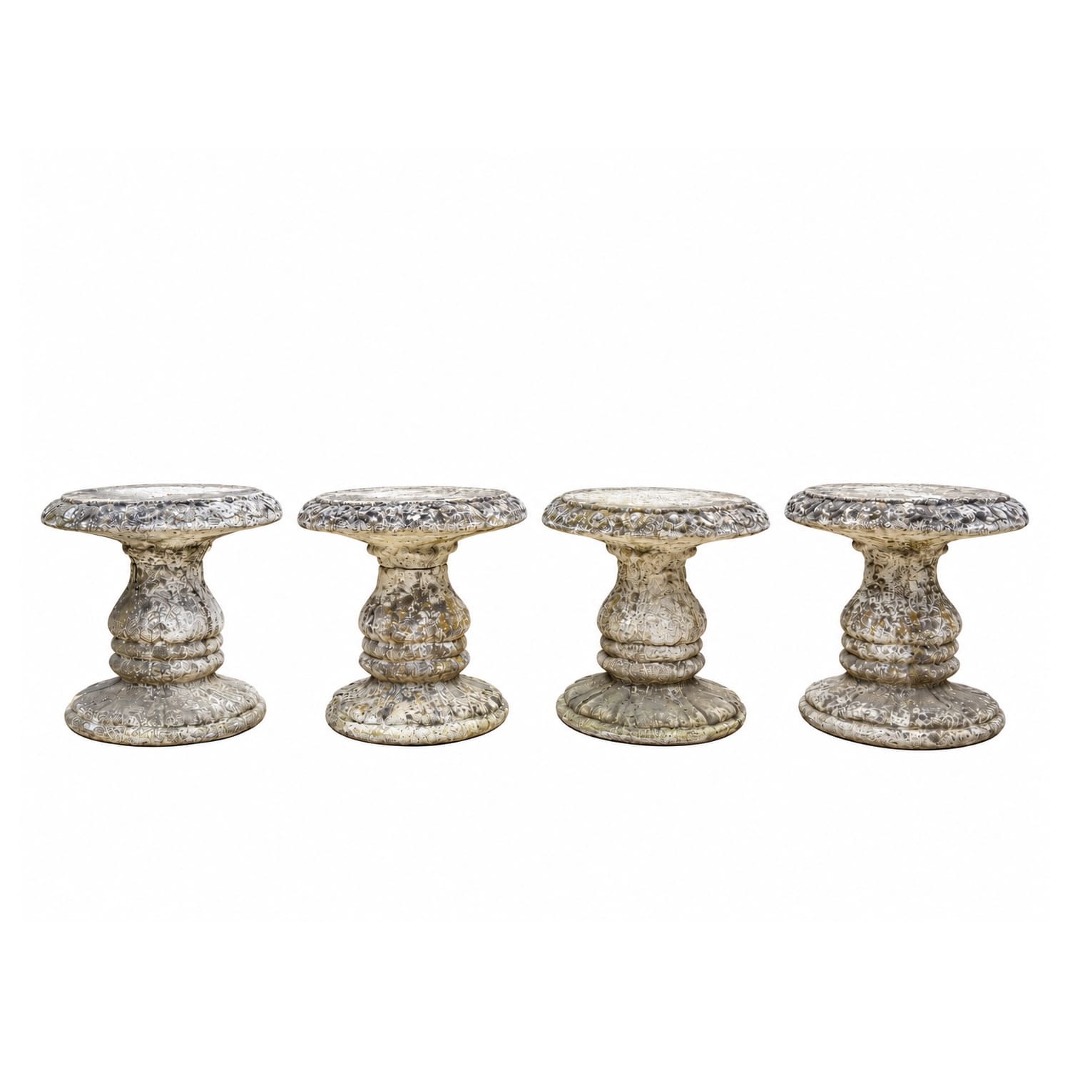 Set of 4, Early 20th Century Garden Side Tables or Stools in Pierre Composee, France
