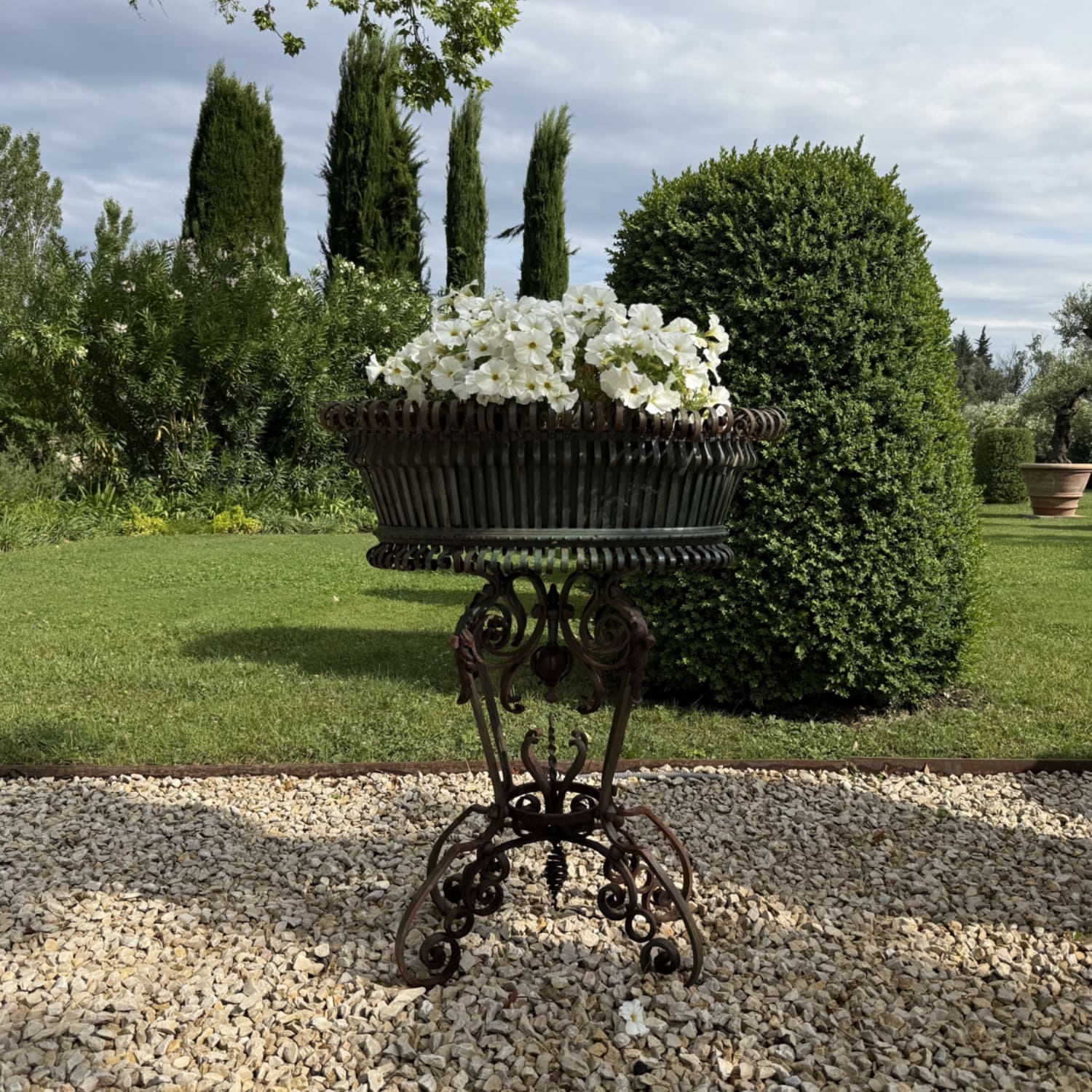 19th Century Antique French Wrought-Iron Jardinière on Stand