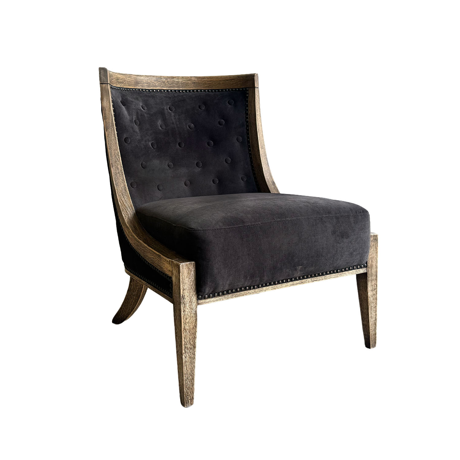 Contemporary French Style Oak Slipper Lounge Chair with Upholstered