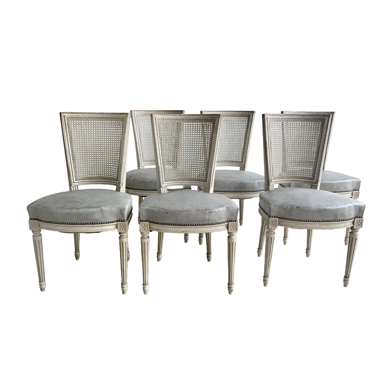Set of Six French Napoleon III Louis XVI Style Painted Dining Chairs, Circa 1860