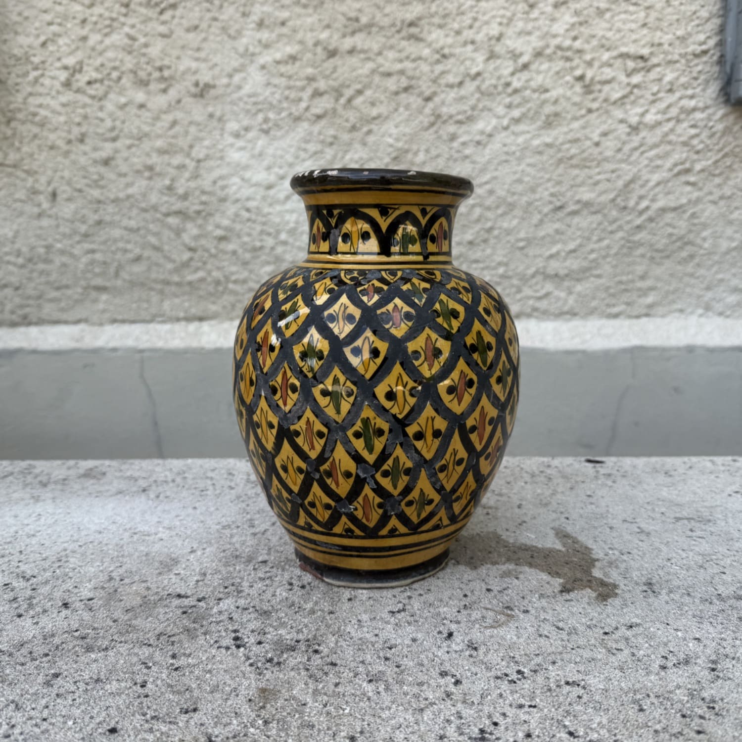 1970 French Flower Vase Pottery with geometrical decoration