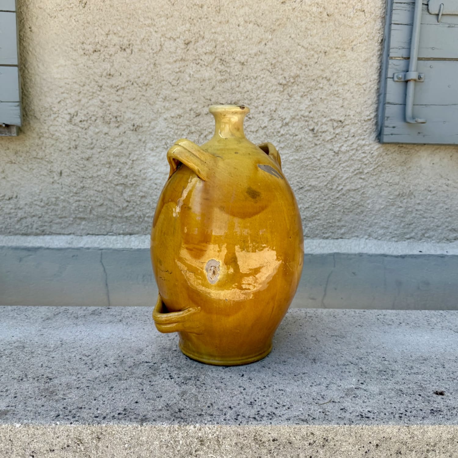 19th / 20th Vibrant Honey Colored Glazed Terracotta Jug with Loop Handles