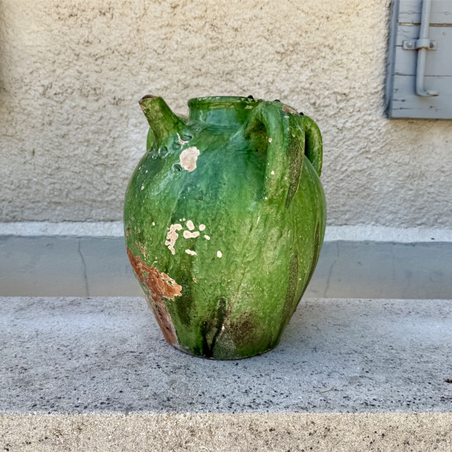 French Green Glazed Terracotta Pitcher