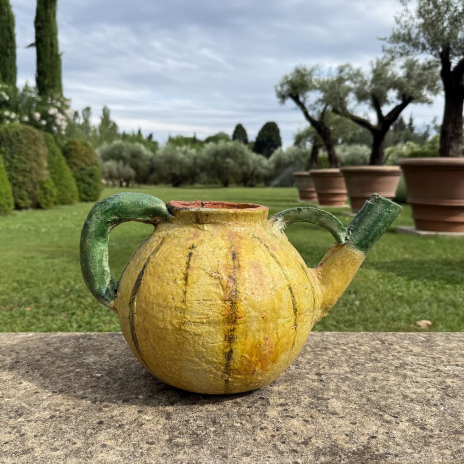 A Provencal Green Glazed Terracotta Watering Jug 1960s