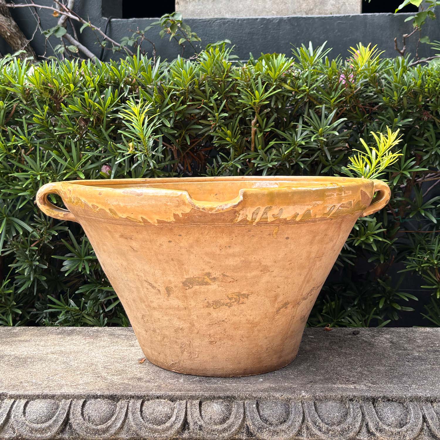 Antique French Earthenware Bowl with Yellow Glaze