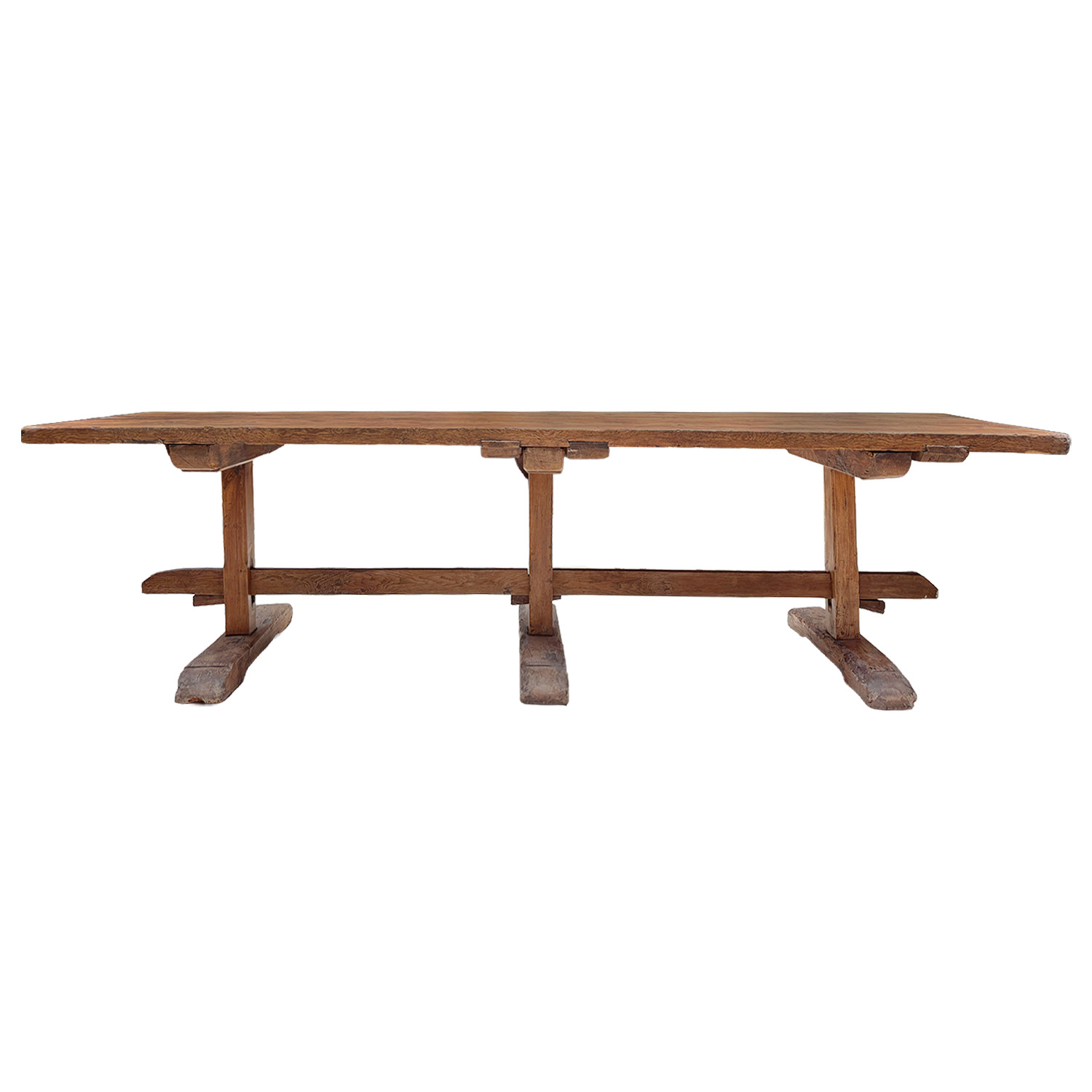 19th Century French Trestle Table in Solid Walnut- Antique Dining Room Table