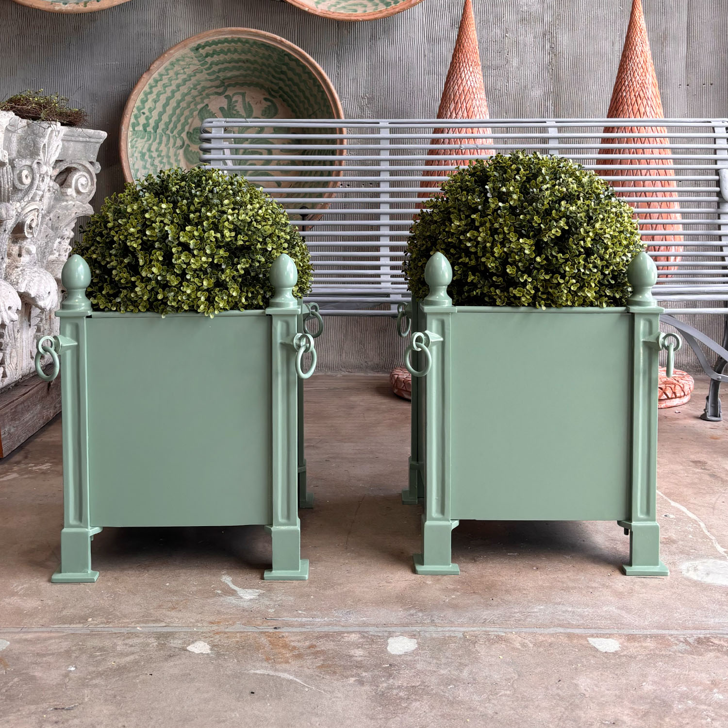 Pair of French Orangerie Planters in Lehigh Green