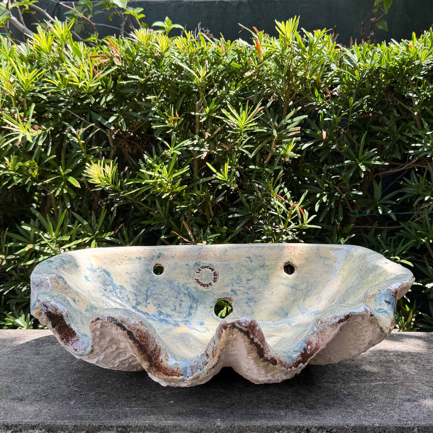 A Pair of Glazed Shell Wall Mount Basins from Provence in Terracotta  Earthwear