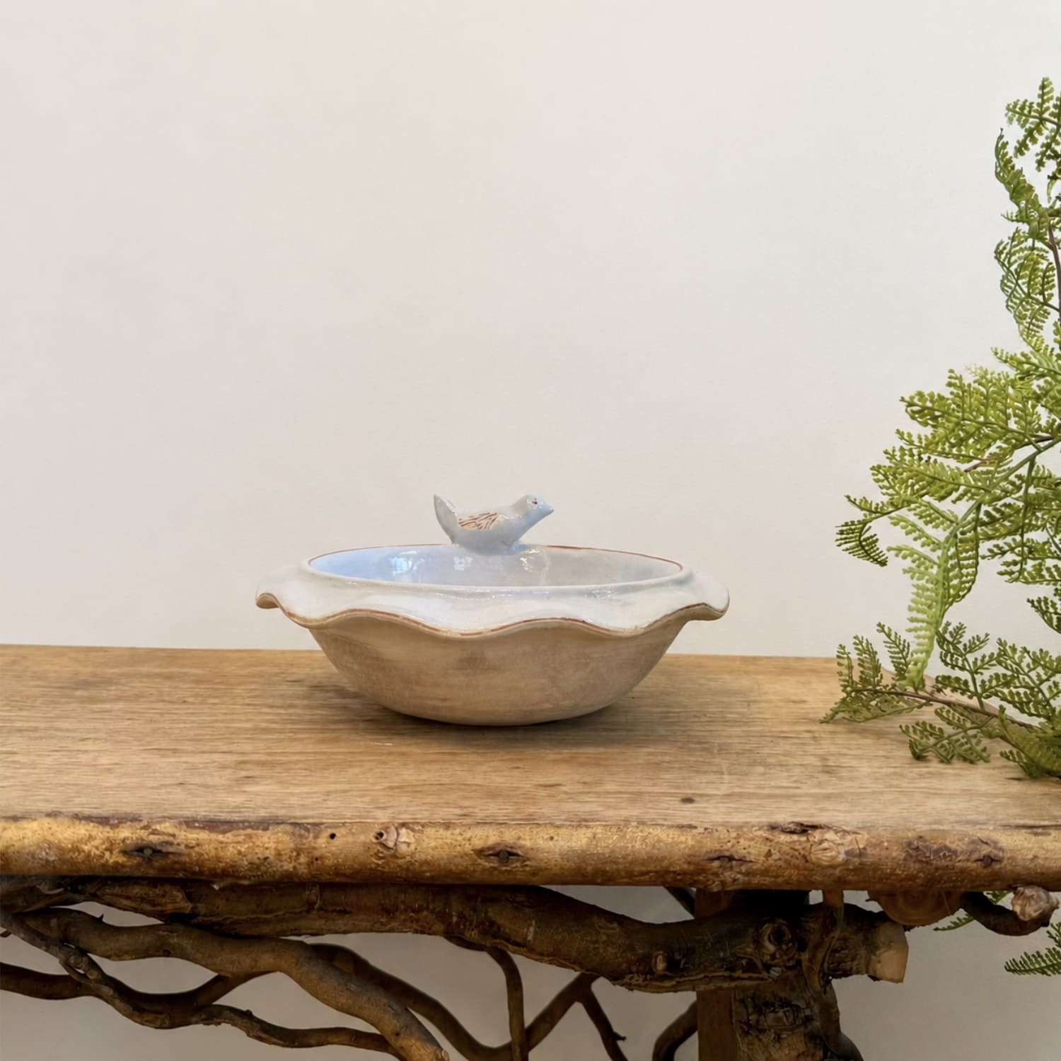 Small Hand Painted Baby Blue Terracotta Bowl from France