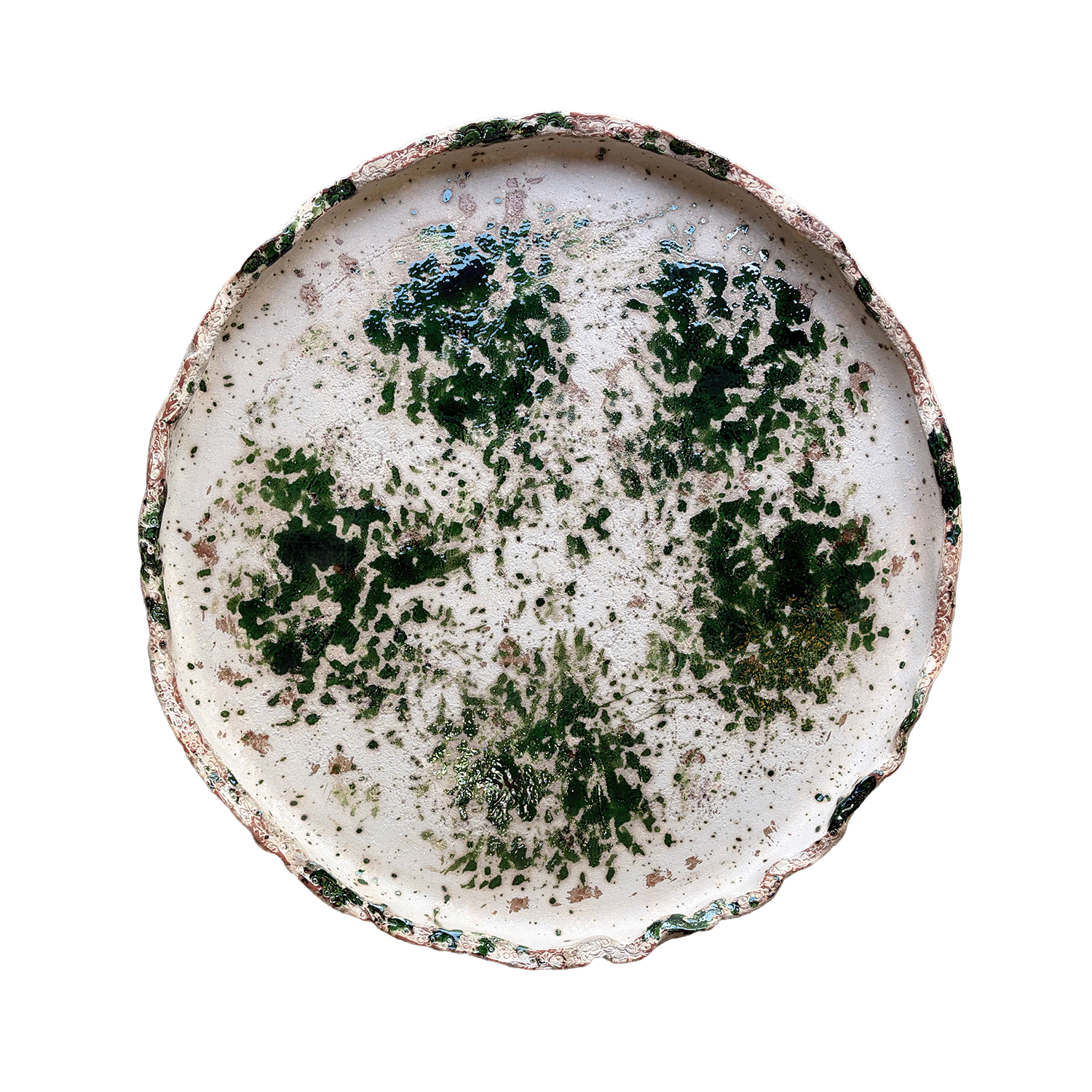 Green Glazed Handcrafted Terracotta Decorative Plate with Scalloped Rim