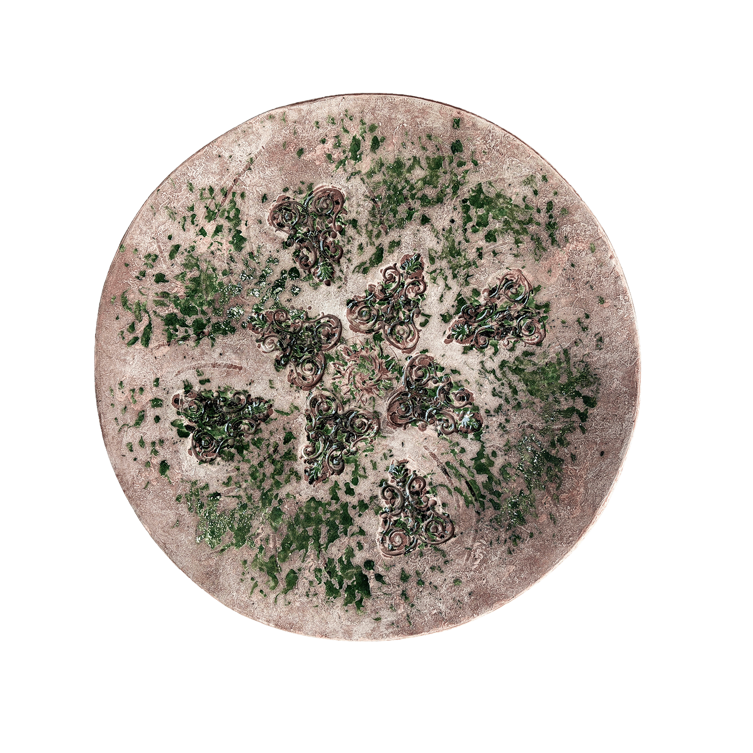 Handcrafted Botanical Green Glazed Terracotta Decorative Plate