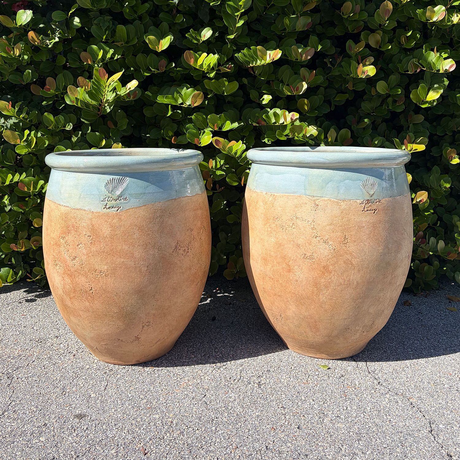 Pair of Celadon Rim Jar Terracotta Planters