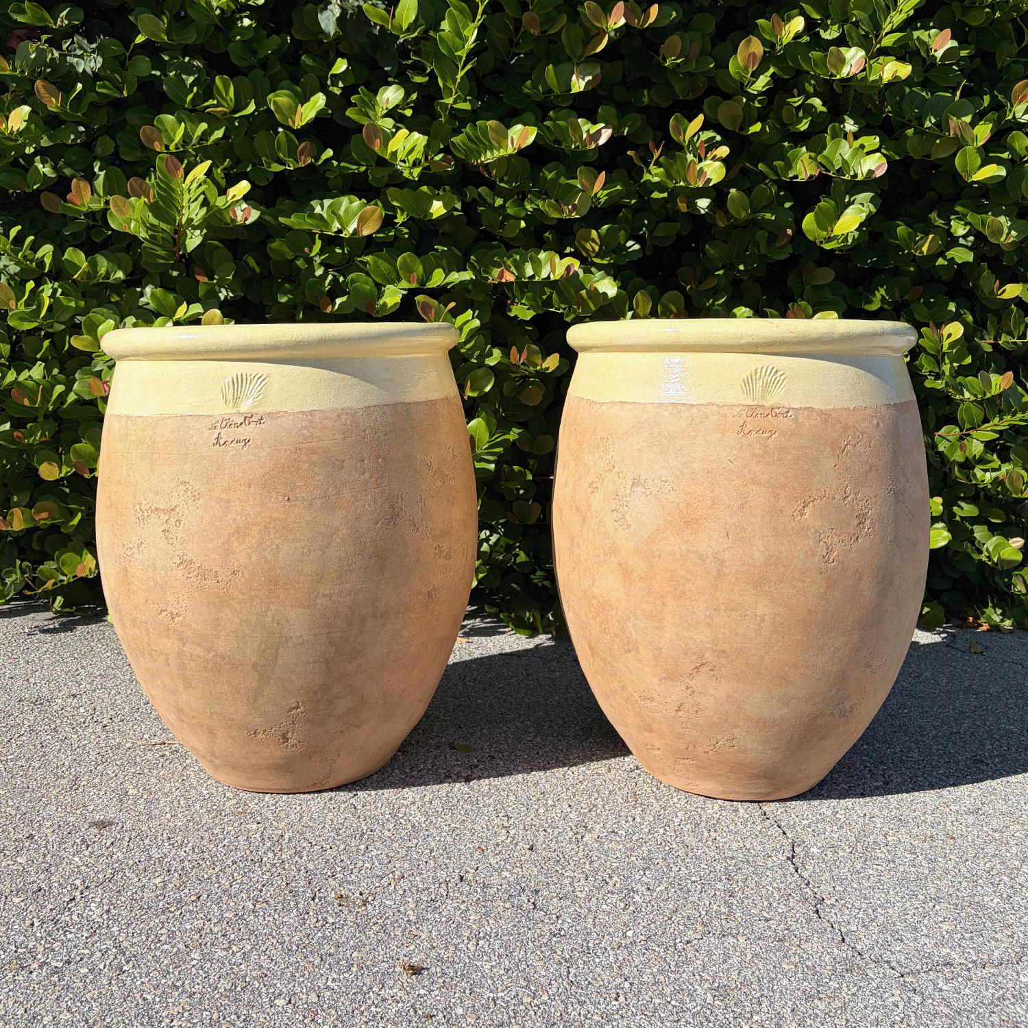 Pair of Yellow Terracotta Rim Jars