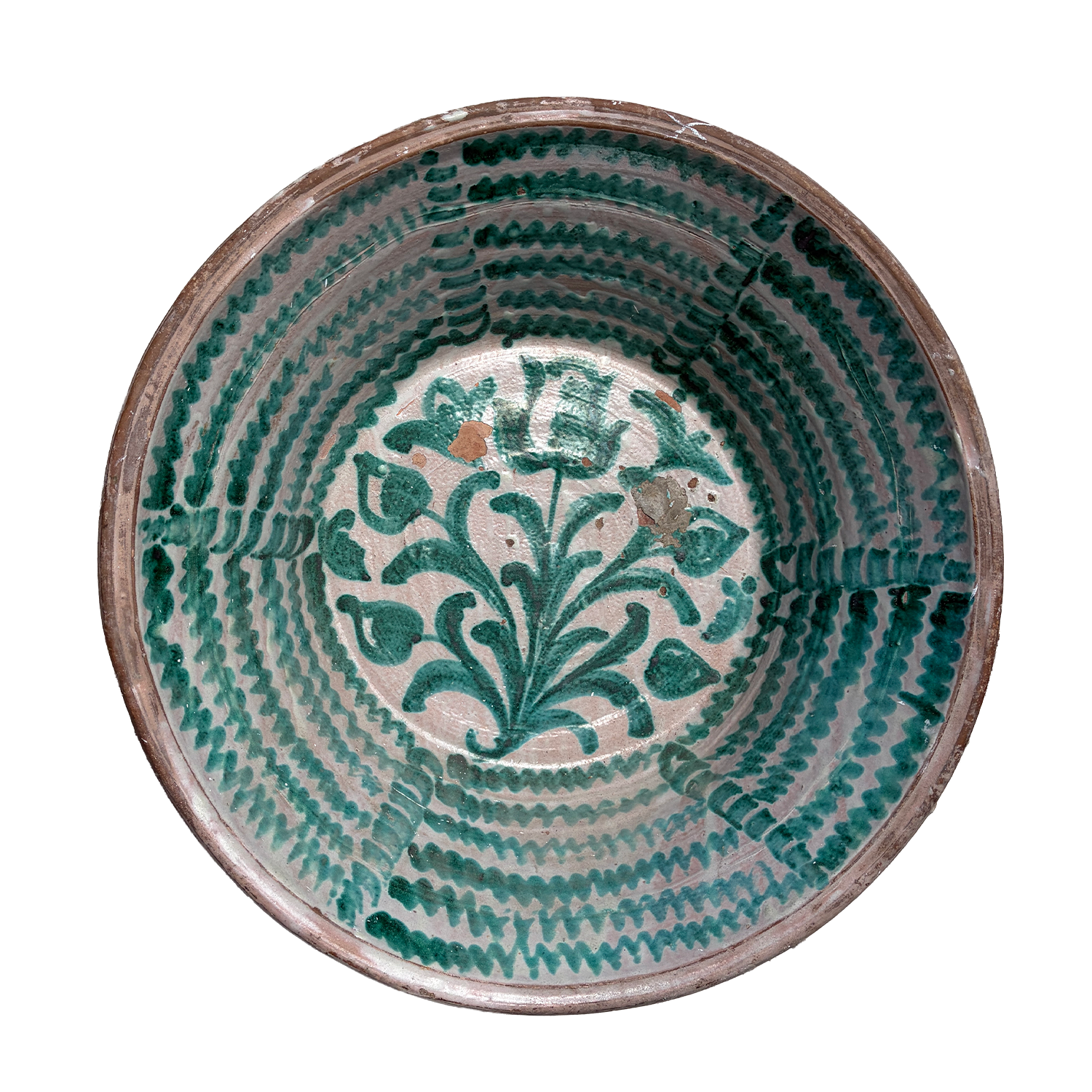 19th Century Spanish Lebrillo Bowl with Pomegranate Motif