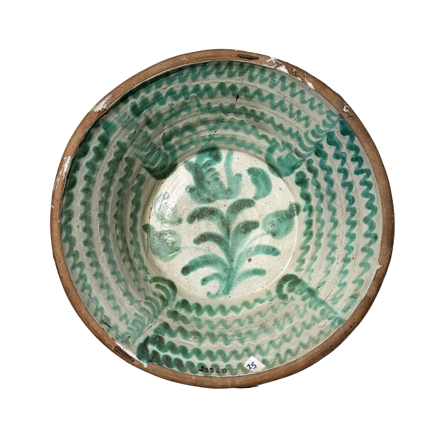 Late 19th Century Andalusian Terracotta Lebrillo Bowl with Green Decoration