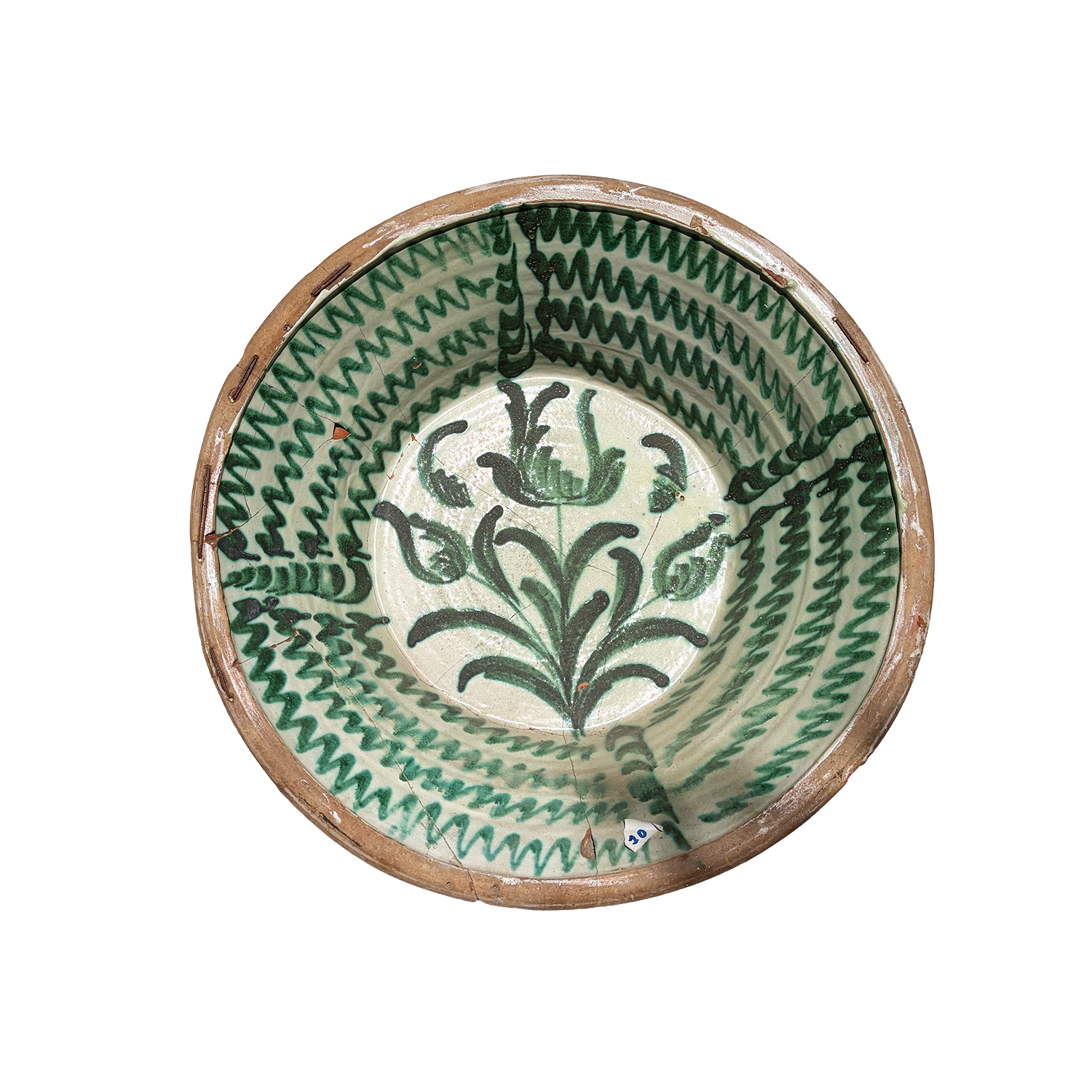 Antique 19th Century Andalusian Terracotta Lebrillo Bowl with Green Glaze