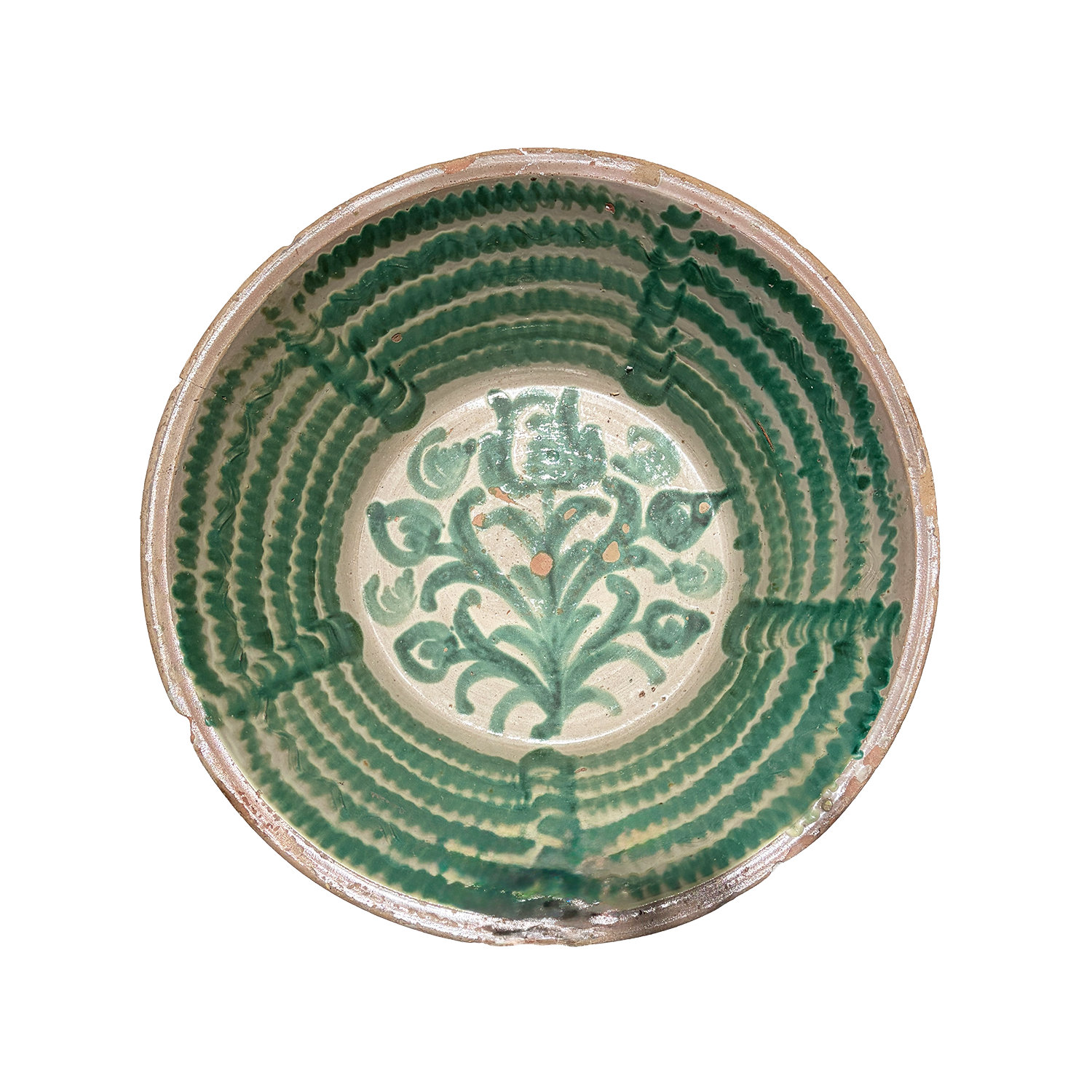 19th Century Andalusian Terracotta Lebrillo Bowl with Foliate Decoration