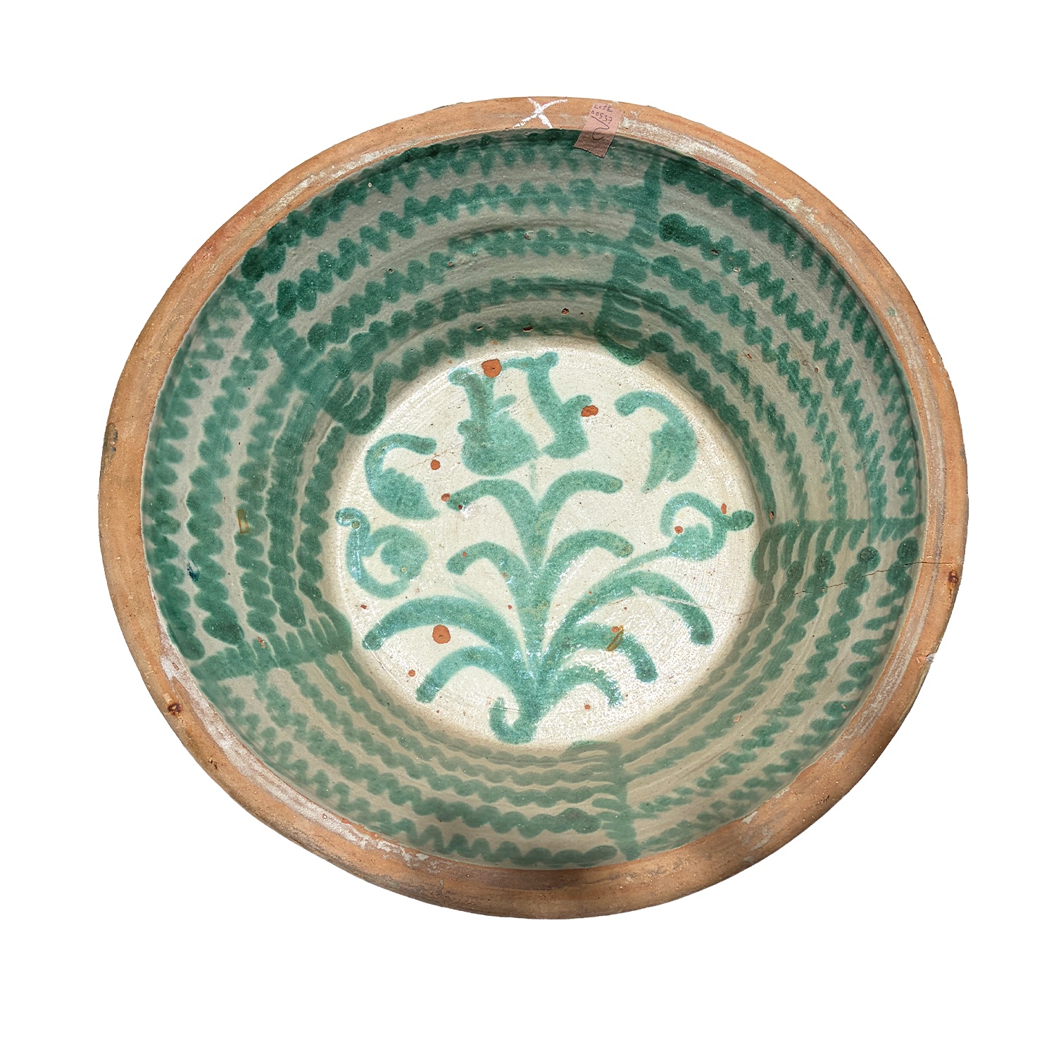 Antique 19th Century Andalusian Terracotta Lebrillo Bowl with Green Glaze