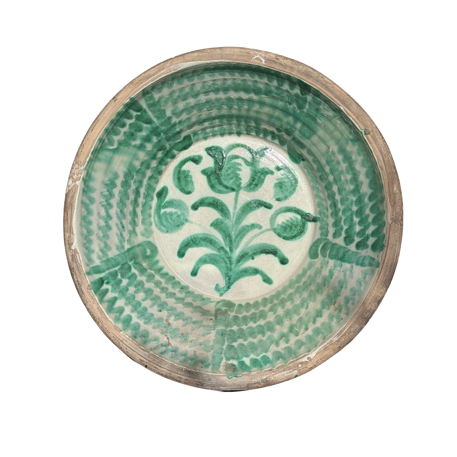 Late 19th Century Andalusian Terracotta Lebrillo Bowl with Green Decoration