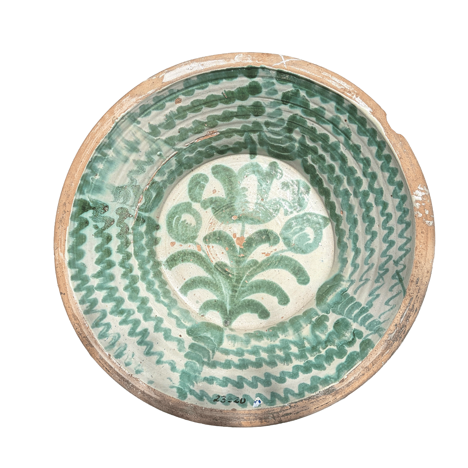 Antique 19th Century Andalusian Terracotta Lebrillo Bowl with Green Glaze