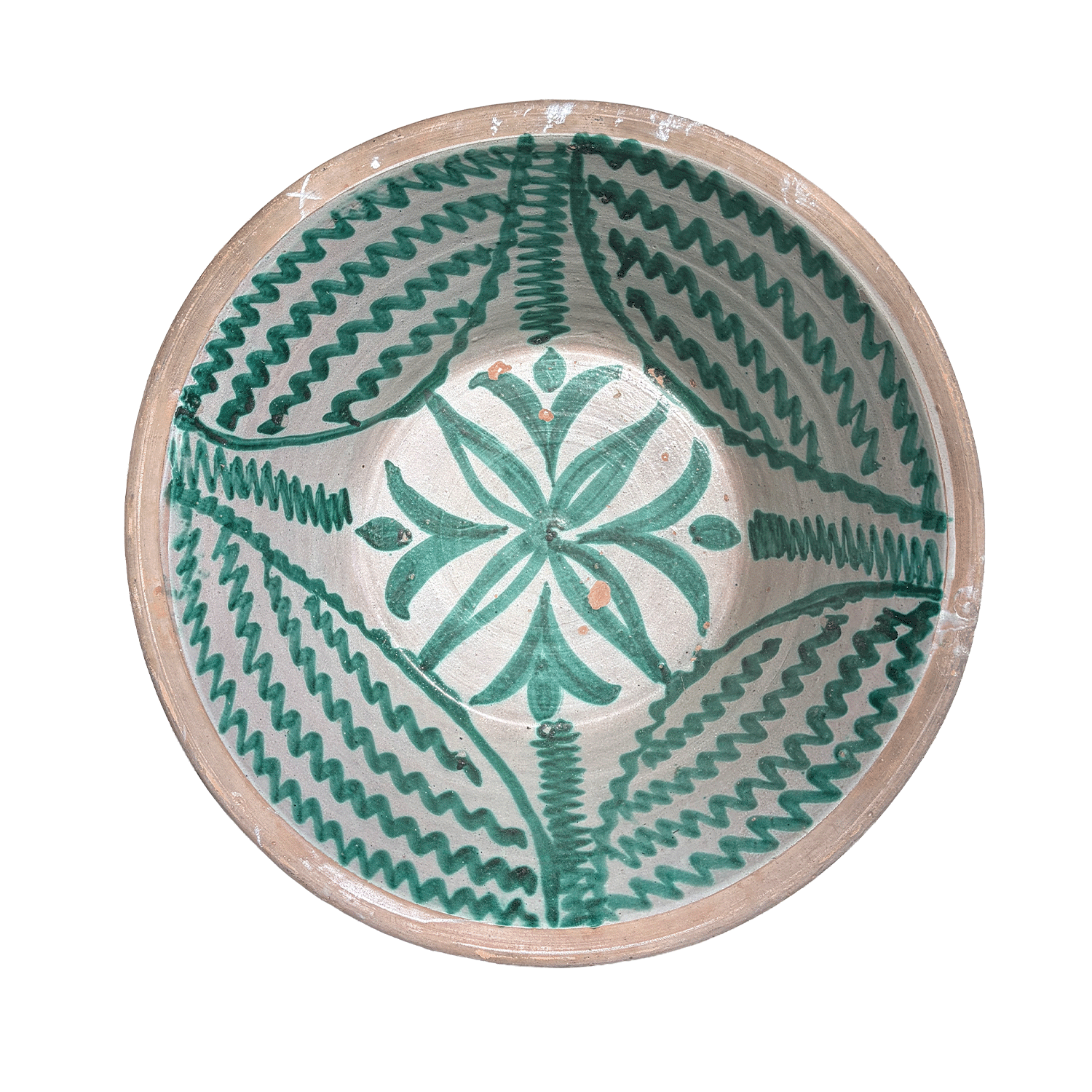 Antique 19th Century Andalusian Terracotta Lebrillo Bowl with Green Glaze