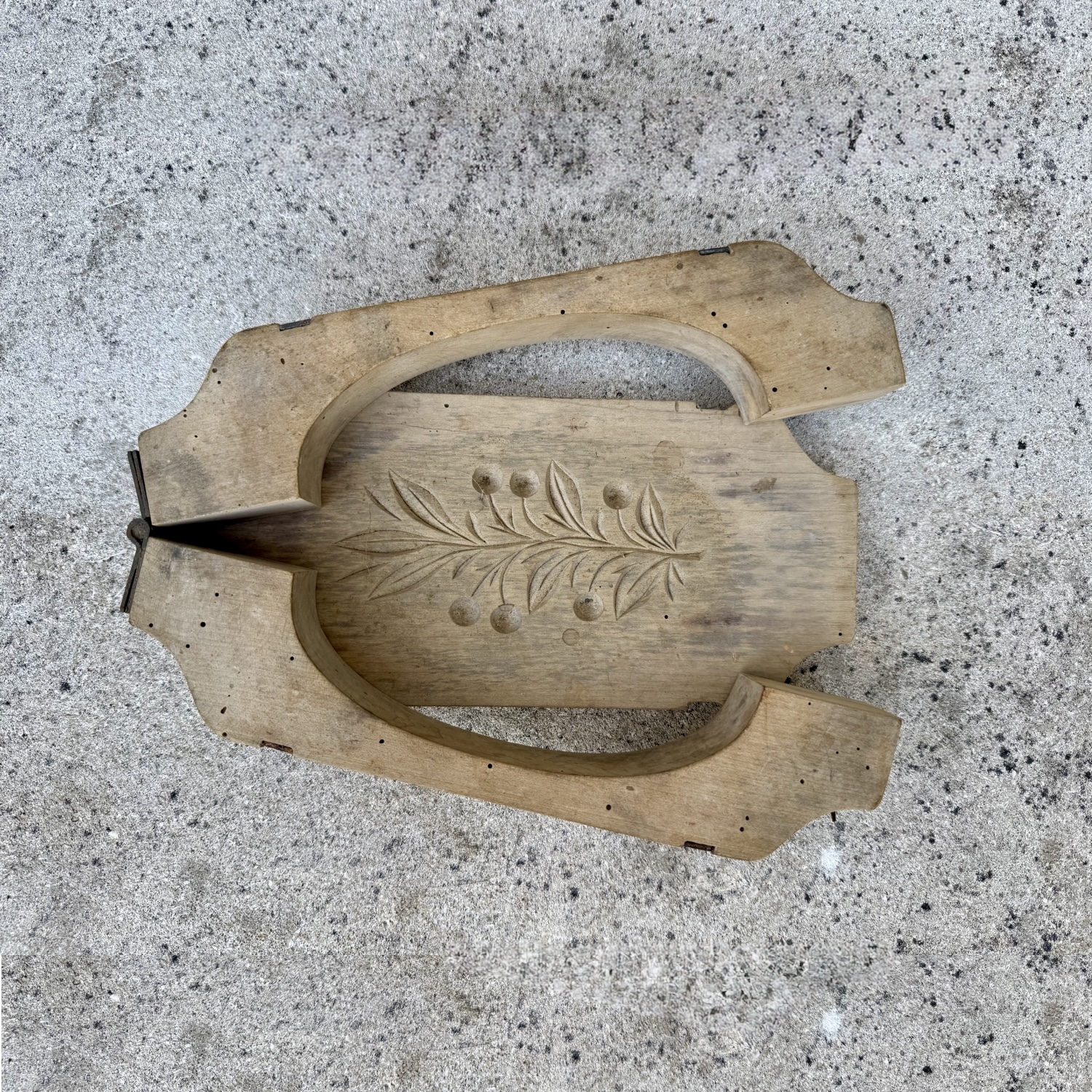 19th/20th Century Antique French Carved Wooden Butter Mold with Botanical Motif