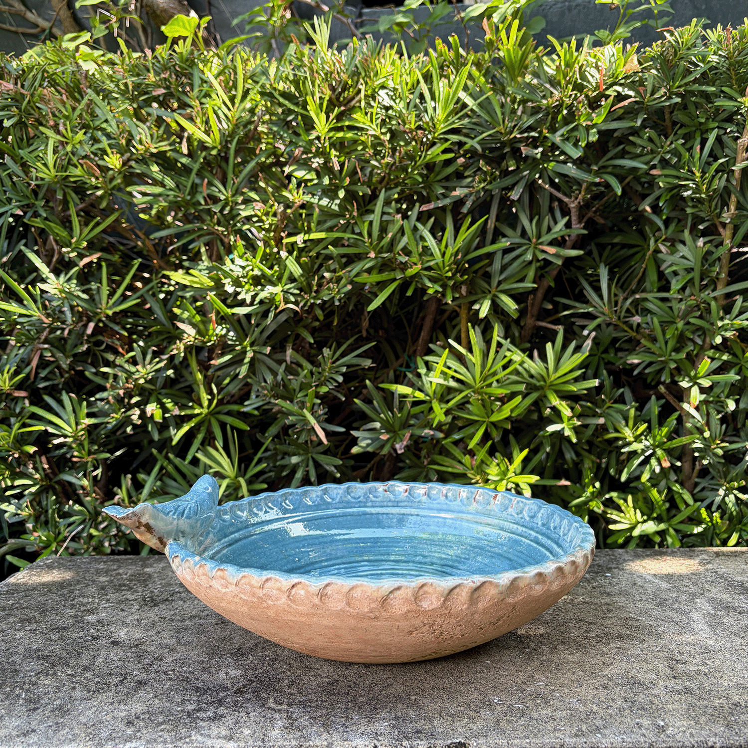 Blue Terracotta Bird Bowl