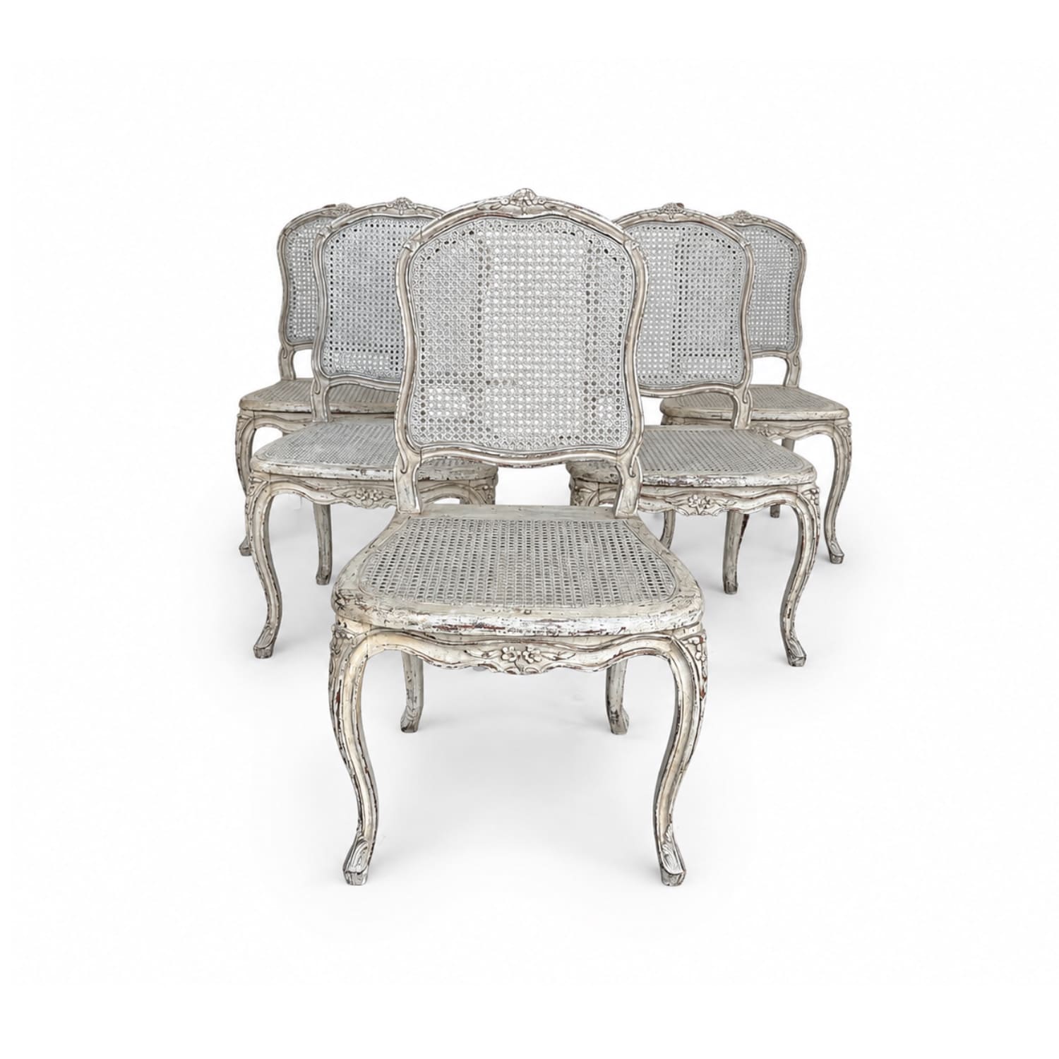 Set of six 19th Century French Louis XV Style Caned Dining Chairs