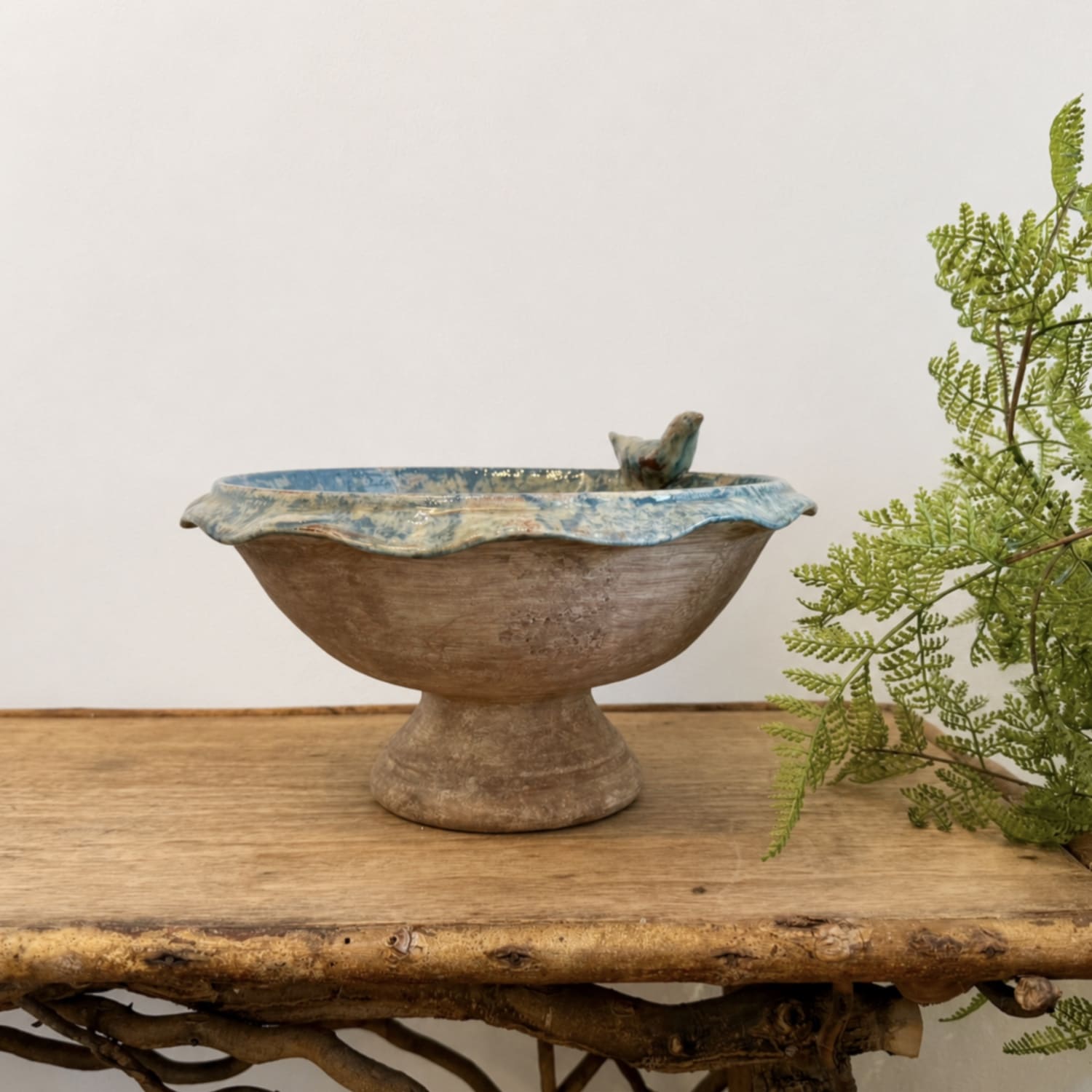 Crackled Small Hand Painted Blue Enamel Bowl from France