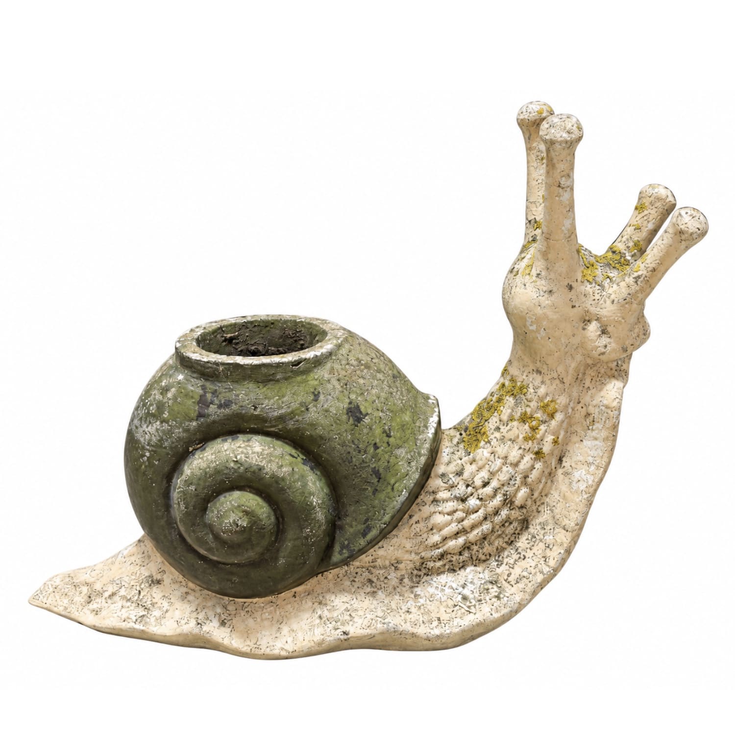 Vintage French Snail Planter in Cast Stone with Weathered Patina from France