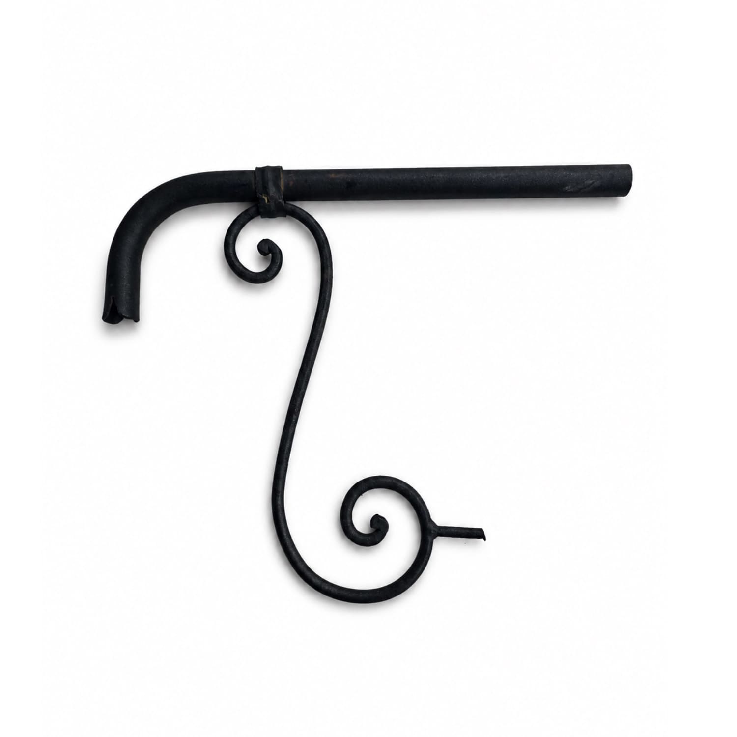 Hand-Forged Dark Iron Wall Water Spout with Decorative Scroll Brace