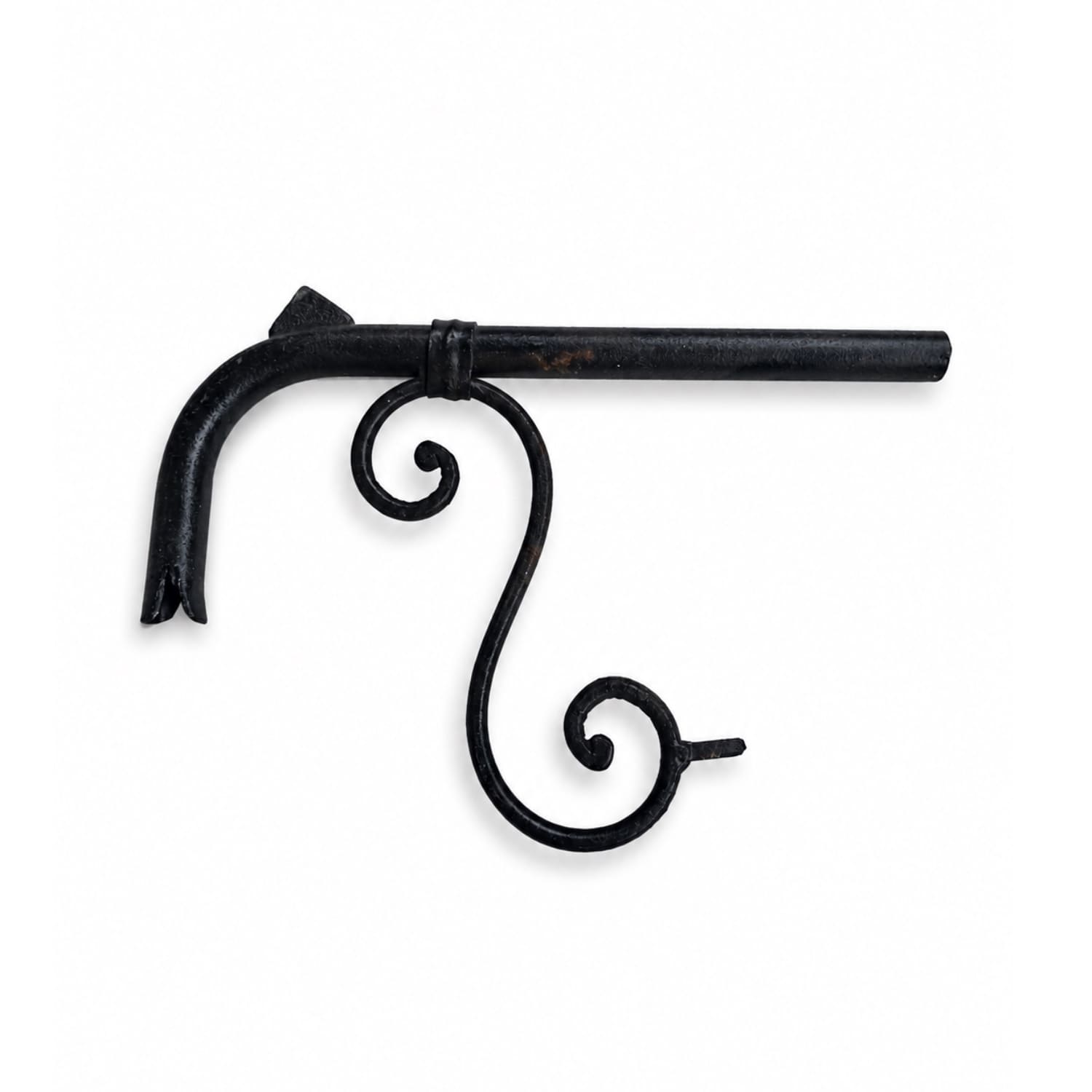 Hand-Forged Dark Iron Fountain Spout with Spine Accent, Banded Collar & Scroll