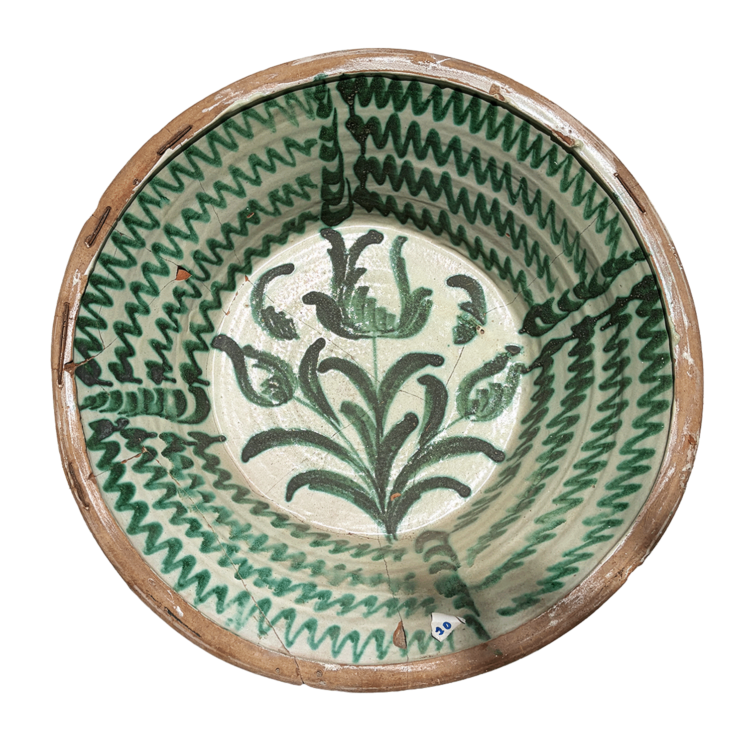 Antique 19th Century Andalusian Terracotta Lebrillo Bowl with Green Glaze