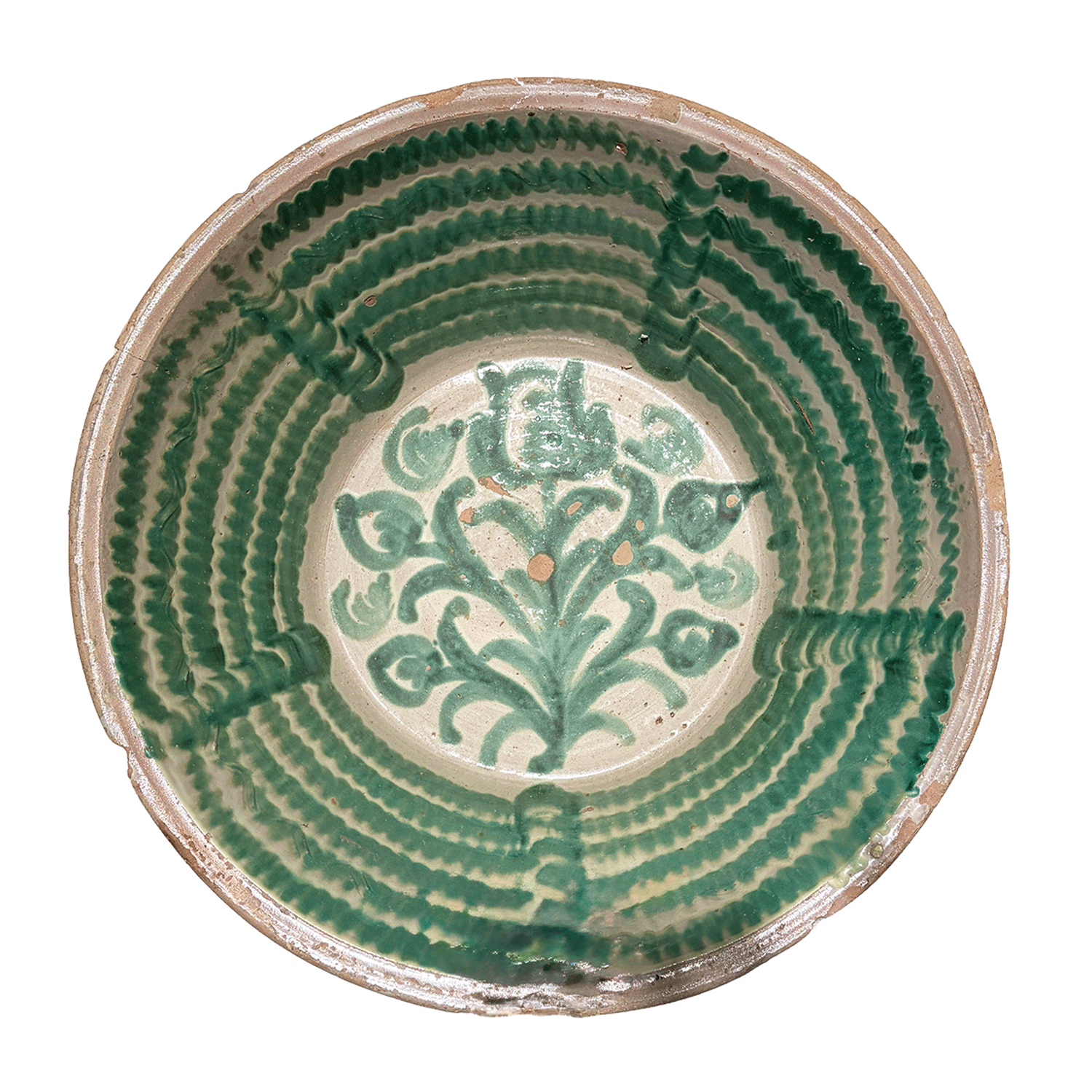 19th Century Andalusian Terracotta Lebrillo Bowl with Foliate Decoration