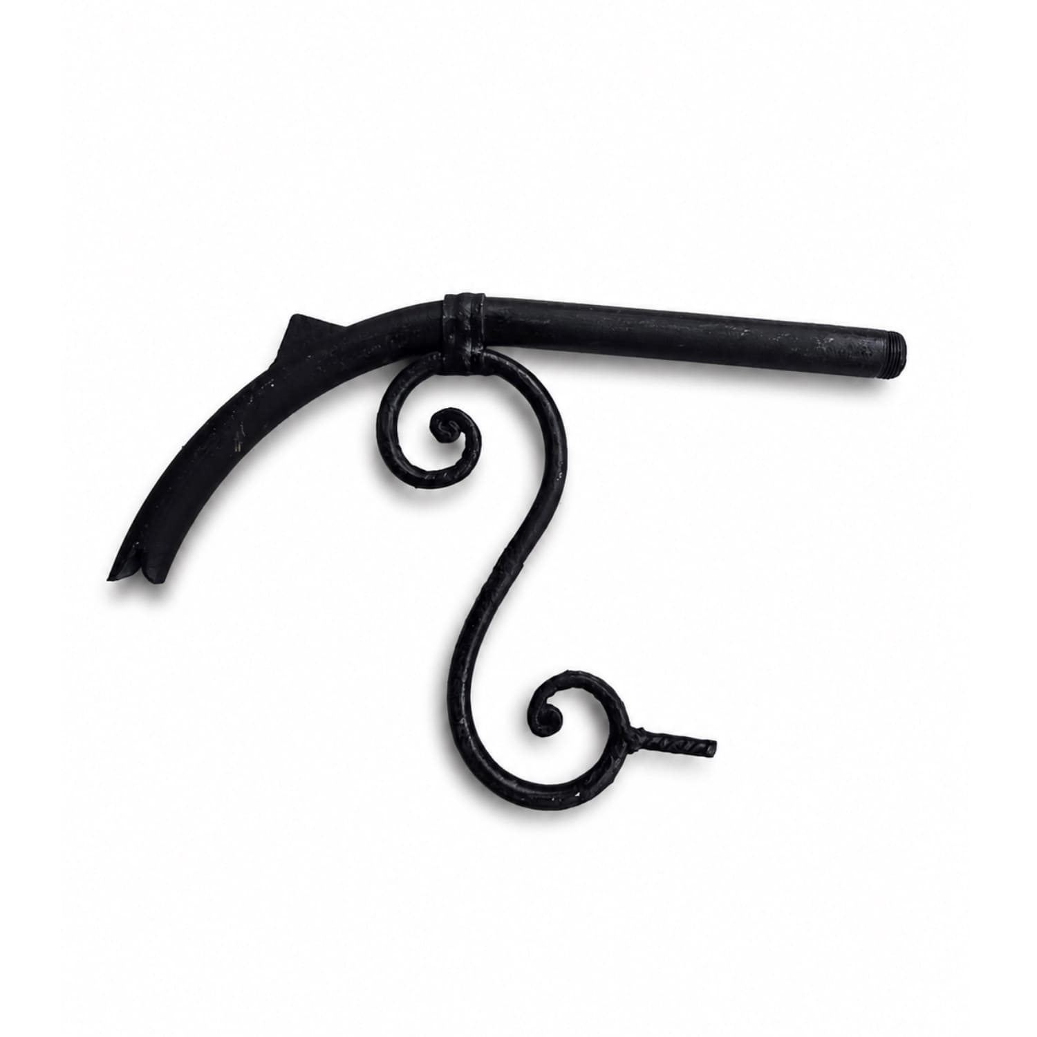 Antique-Style Dark Wrought Iron Wall Spout with Banded Collar Joint