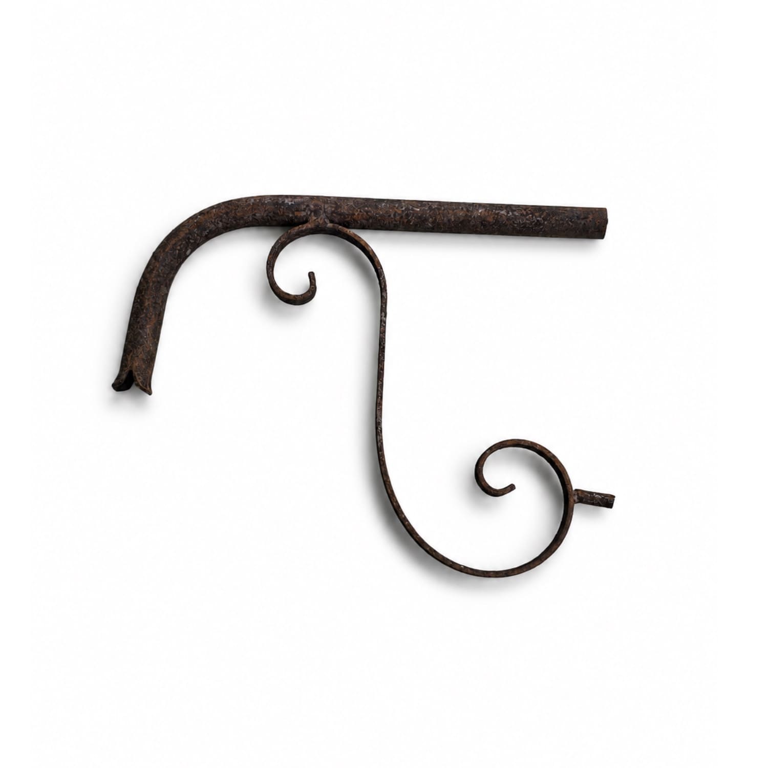 Antique Weathered Wrought Iron Fountain Spout with S-Scroll Support Brackets