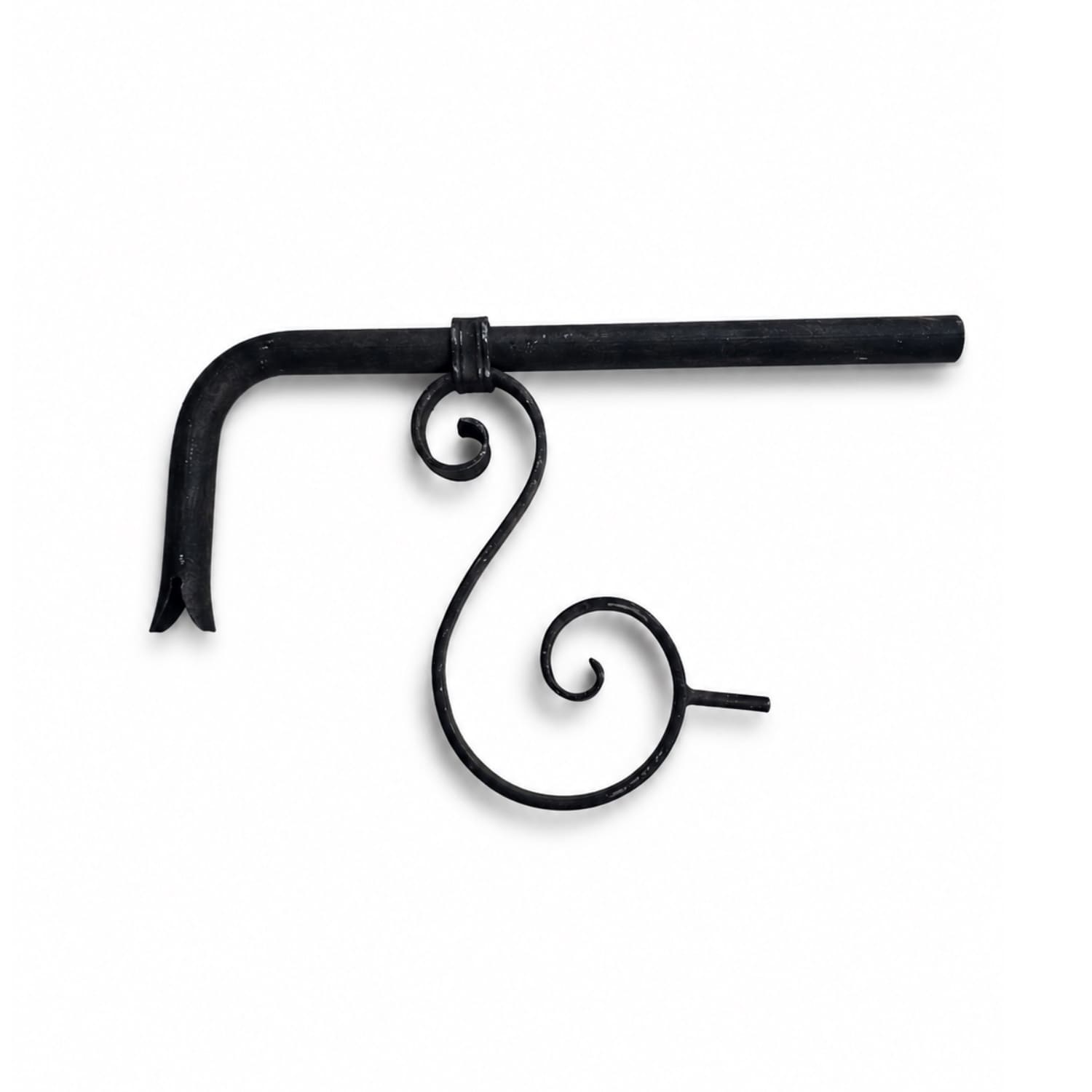 Hand-Forged Dark Iron Water Spout with S-Scroll Support Bracket