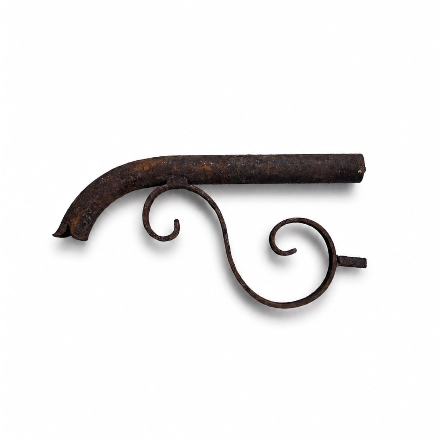 Hand-Wrought Metal Fountain Spout with Decorative S-Scroll Bracket