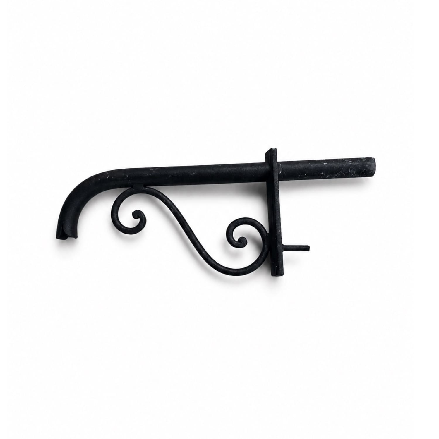 Antique-Style Dark Iron Wall Water Spout with Decorative Scroll Bracing